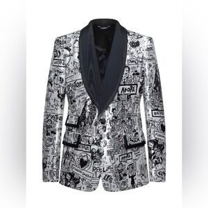 Dolce & Gabbana Black and White Silk Printed Blazer w/ Tags. Size 50 IT